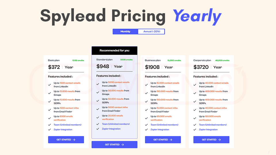 Spylead Pricing Yearly 1