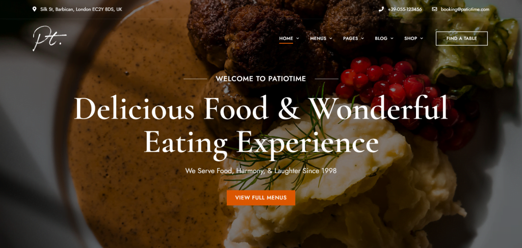 PatioTime WordPress Theme Review Top 10 Restaurant WordPress Theme From ThemeForest
