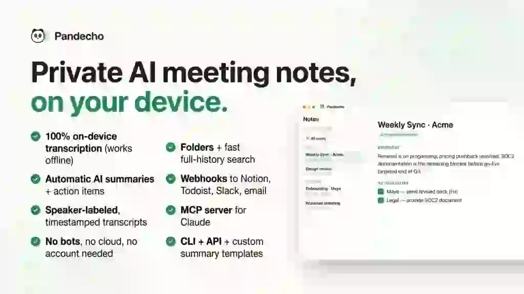 Pandecho Lifetime Deal - Private AI Meeting Notes On Your Device 2 Pandecho features
