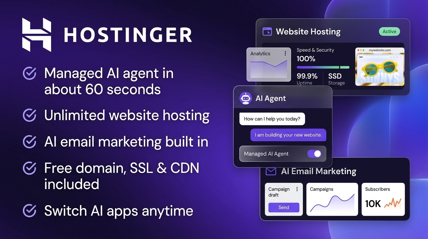 Hostinger Bundle 1 Year Deal - A Full Year of Hosting, an AI Agent, and Email Marketing for $44 2 Hostinger Bundle features